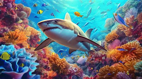 Premium AI Image | A shark swimming in a coral reef