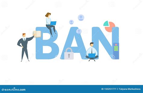 BAN. Concept With People, Letters And Icons. Flat Vector Illustration ...