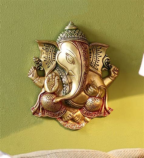 Buy Multicolour Brass Ganesha Wall Hanging Idol By Handecor Online