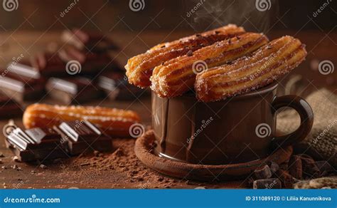 Churros Topped With Ice Cream In A Vibrant Red Chip Paper Cup With