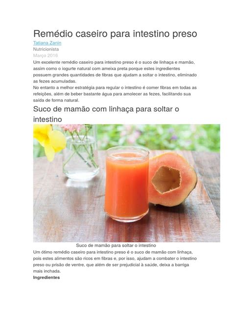 Remédio Caseiro Para Desinflamar O Intestino - Remédios Caseiros para Intestino Preso | PDF | Ameixa | Suco