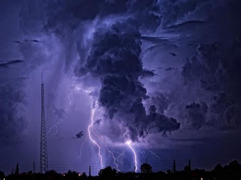 PURPLE LIGHTNING Lightning Purple Clouds Sky Night HD Wallpaper