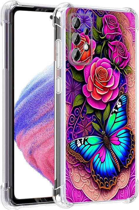 Beaucov Galaxy A53 5g Case Blue Butterfly Flowers Rose Drop Protection Shockproof