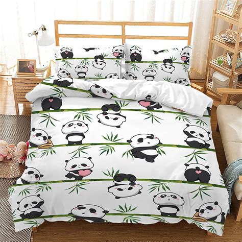 Panda Duvet Cover For Kids Boys Girls Children Bamboo Leaves Bedding