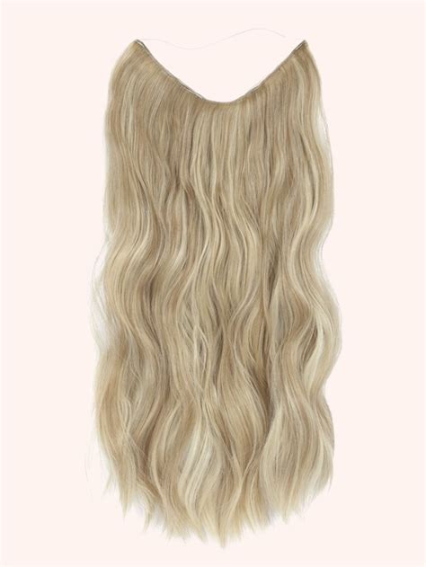 Invisible Wire Hair Extensions Dark Golden Mix Beige Blonde Long Wavy