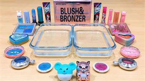 Pink Vs Blue Mixing Makeup Eyeshadow Into Clear Slime Satisfying