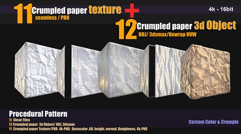 Artstation 11 Crumpled Paper Pbr Texture And 12 Crumpled Paper 3d