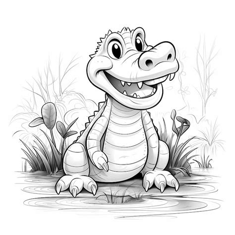 curlytailed crocodile coloring page  thick lines  kids premium