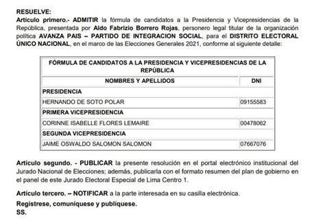 Elecciones Jee Admite Planchas Presidenciales De Ollanta Humala Y