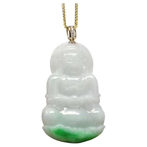 18k White Gold Imperial Jadeite Goddess Of Compassion Guan Yin Necklace