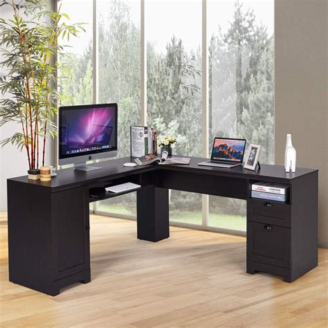 Goflame 66 Modern L Shaped Desk With Drawers Pc Laptop Corner Table