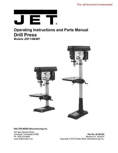 Operating Instructions And Parts Manual Drill Press Jet Tools