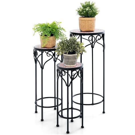 Gymax Metal Plant Stand Set Of Mosaic Display Rack For Potted Plants