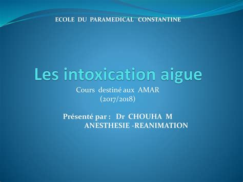 Les Intoxication Aigue Ppt T L Charger