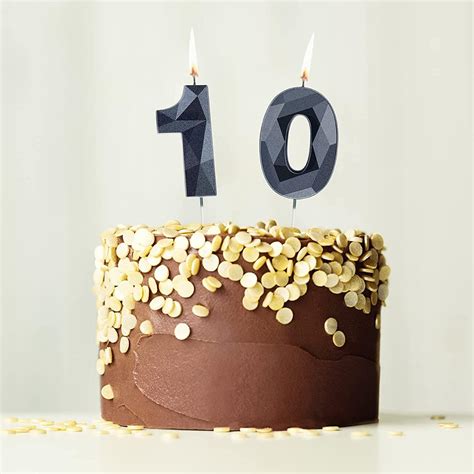 10th Birthday 3D Diamond Number Candle - Black Cake Topper for Family ...