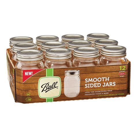 Ball Smooth Glass Mason Jars With Lids And Bands Regular Mouth 16 Oz 12 Count