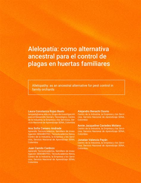 Pdf Alelopatía Como Alternativa Ancestral Para El Control De Plagas En Huertas Familiares