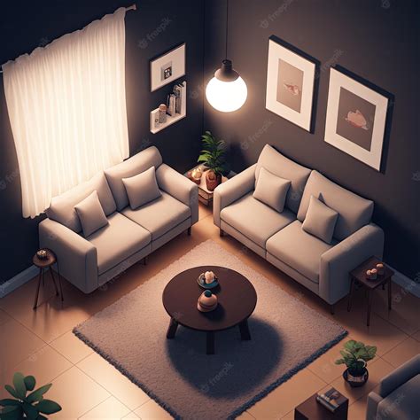 Premium Photo Tiny Cute Isometric Livingroom With Soft Smooth