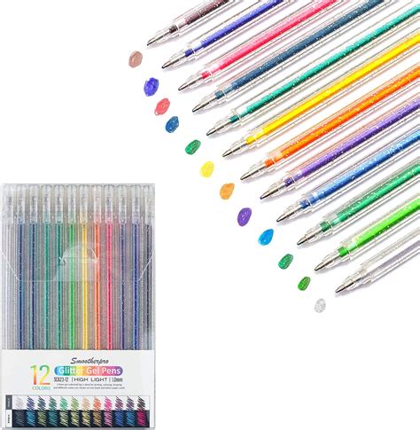 Smootherpro Metallic Gel Pens 1 0mm Bold Glitter Colored Pen 12 Pack For Adults Coloring Books