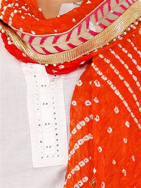 Buy Online Orange Silk Bandhani Dupatta From Dupattas And Scarves For