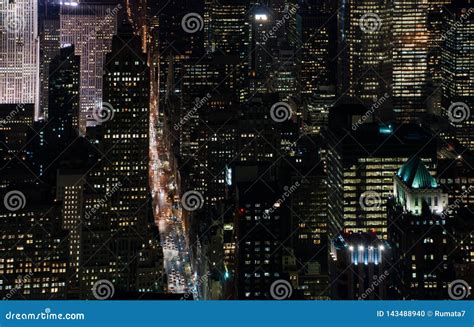 Amazing NYC Night Aerial View. Manhattan District Editorial Image ...