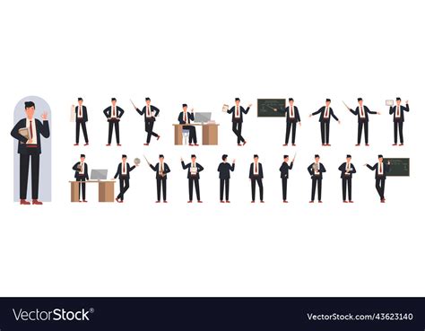 Young male teacher showing different poses Vector Image