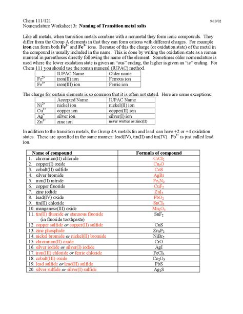 Naming Molecular Compounds Exercises Chemistry Docsity Worksheets