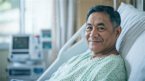 Southeast Asian Man in Mid 40s Receiving Medical Care in Hospital Room ...