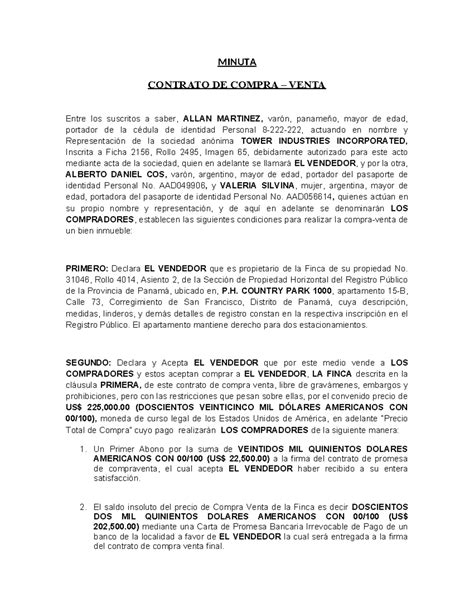 Ejemplo De Contrato Compra Y Venta 35567 0 Minuta Contrato De Compra Venta Entre Los