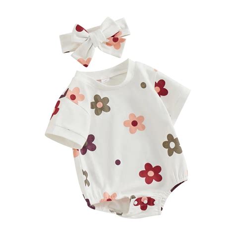 Pudcoco Infant Baby Girl Summer Jumpsuit Flower Print Round Neck Short