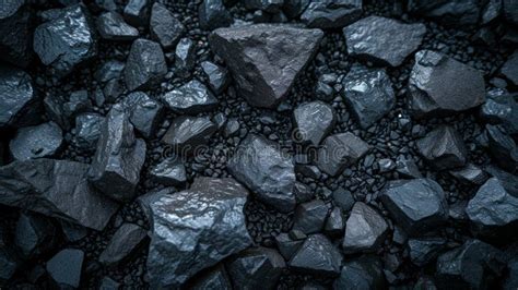 Close Up Of Shiny Black Coal Rocks Texture Top View Natural Mineral