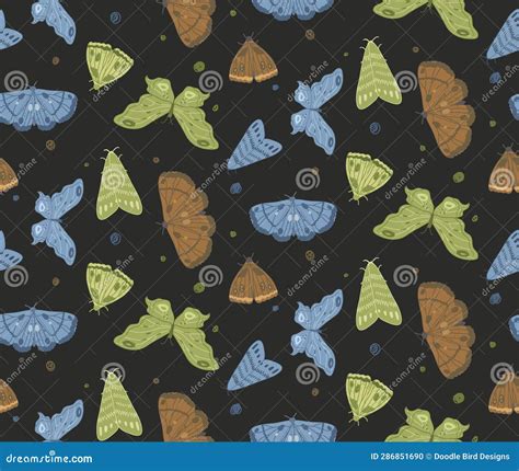 Colorful Moths On Dark Background Pattern Stock Vector Illustration