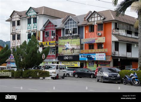 Businesses Along The Main Road Through The Town Of Serian Sarawak