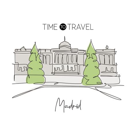 One continuous line drawing Royal Palace of Madrid landmark. Historical