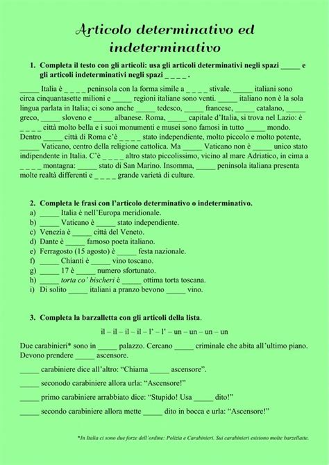 Articolo Determinativo E Indeterminativo Worksheet Worksheets Inbox