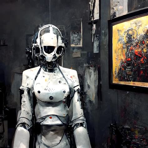 Artista robot antropomórfico retrato cercano red neuronal ai arte