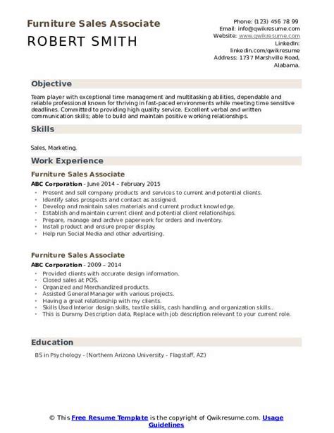 10 Furniture Sales Associate Resume Samples Templates For 2025