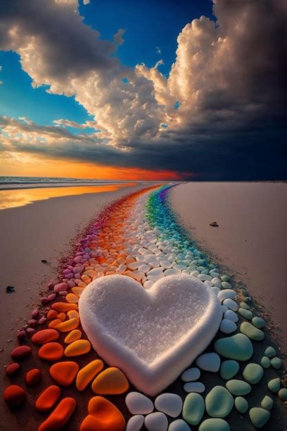 Premium Photo Heart Shaped Stone Sitting On Top Of A Sandy Beach Generative Ai