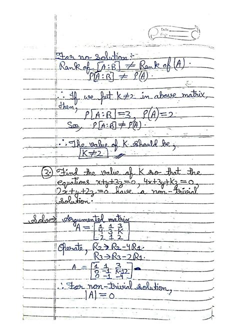 Solution Matrices Condition Of Consistency Of Homogeneous And Non