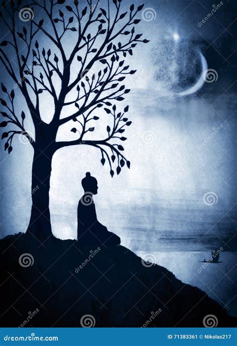 Buddha Under the Bodhi Tree Stock Illustration - Illustration of ...