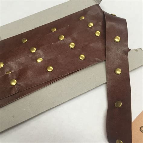 Sale Brown Gold Stud Trim Faux Leather Ribbon Trim Studded