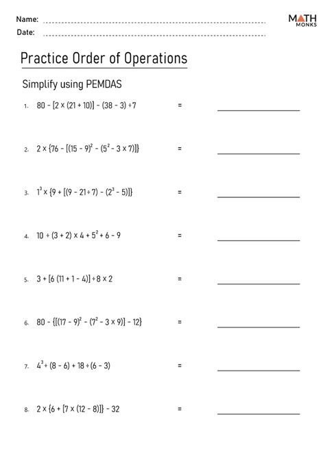 Order Of Operations Worksheets Math Monks