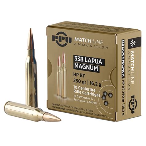 Cartouches Ppu 338 Lapua Magnum Match Hpbt 250grs 162g Boite De 10