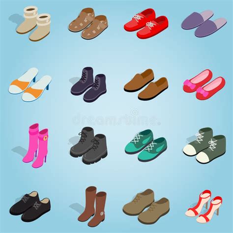 Shoe Icons Set In Isometric 3d Style Stock Vector Illustration Of