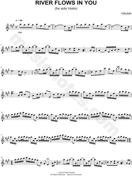 Yiruma River Flows In You Sheet Music Violin Solo In A Major