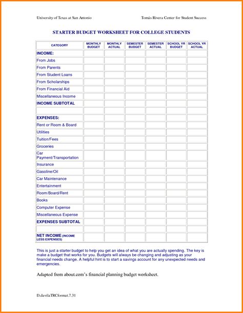 Student Budget Planner Spreadsheet — db-excel.com