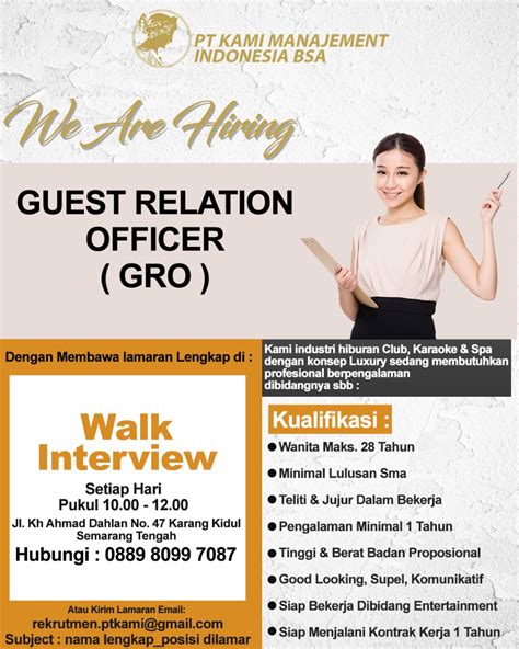 Lowongan Kerja Guest Relation Officer Gro Di Pt Kami Manajemen