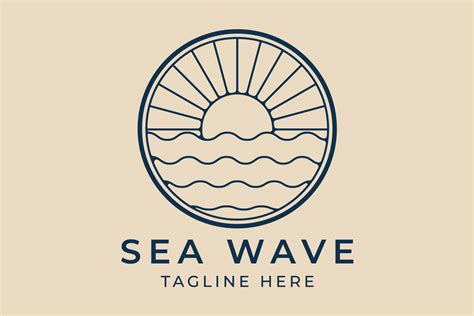 Sea Wave Line Art Logo With Sunset Graphic By Ray N Rac · Creative Fabrica