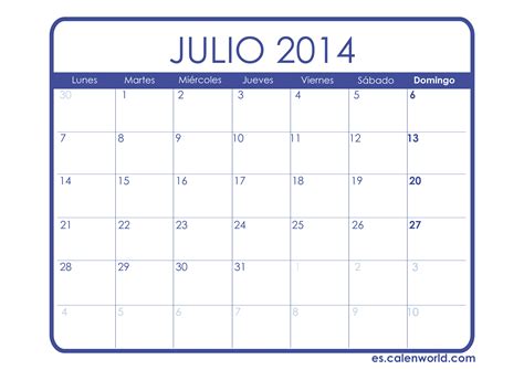 Calendario Julio 2014 Calendarios Para Imprimir