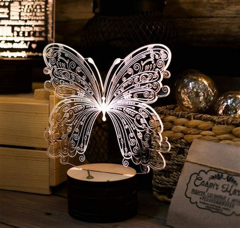 Butterfly 3d Illusion Acrylic Lamp Vector File Led Light For Etsy